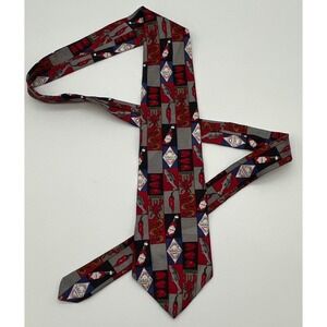 TABASCO Hot Sauce Tie Mens Red Blue Silk Seafood Chili Pepper Novelty Necktie